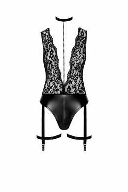 Боди Noir Handmade F297 Libido, XXL, черное, кружево, низ под латекс, открытый доступ, гартеры