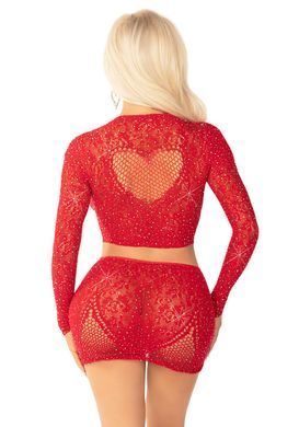 Комплект Leg Avenue Rhinestone Crop Top and Mini Skirt One Size, Red