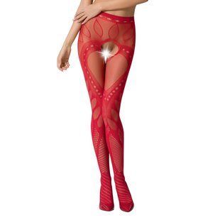 Эротические колготки-бодистокинг Passion S007 red, красивые ажурные колготки с вырезом