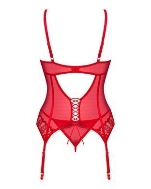 Комплект корсет та стрінги Obsessive Ingridia corset & thong XS/S, червоний