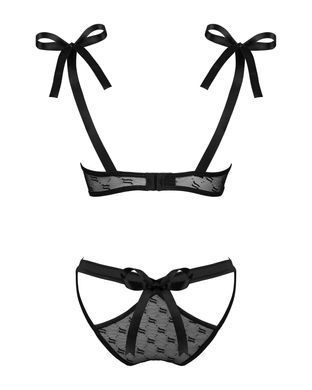 (SALE) Полупрозрачный эротический комплект Obsessive Obsessivia 2pcs set black S/M, бюстгальтер и трусики,