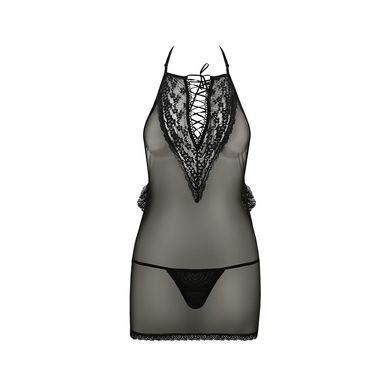 Сорочка прозрачная приталенная Passion ERZA CHEMISE S/M, black, трусики