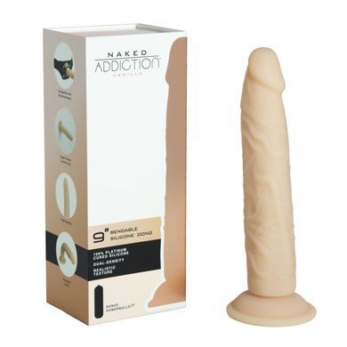 Фаллоимитатор Naked Addiction &mdash; 9&Prime; Silicone Dual Density Bendable Dildo Vanilla, вибропуля в подарок