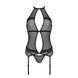 Корсет з пажами Passion SATARA CORSET S/M black, стрінги, мереживо, застібки спереду та ззаду